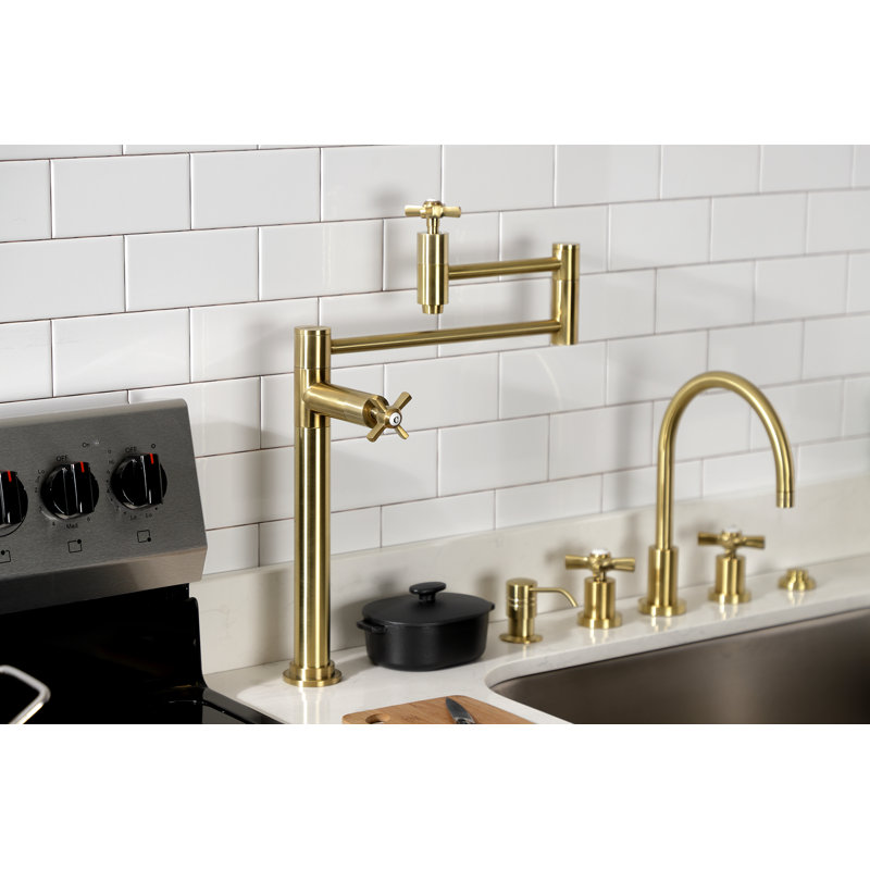 Kingston Brass Millennium Two-Handle 1-Hole Deck Mount Pot Filler Faucet, Brushed Brass
