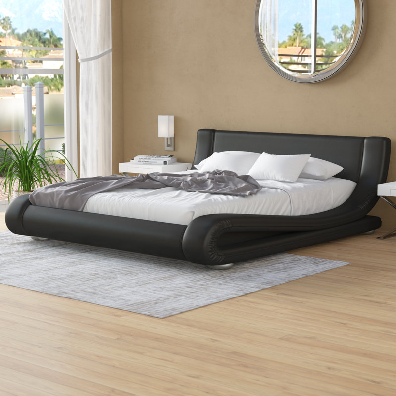 Albricus Upholstered Sleigh Bed, Black, Full