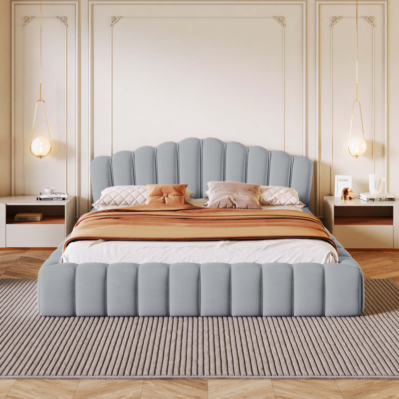 Structure de lit en velours pour grand lit, Gris