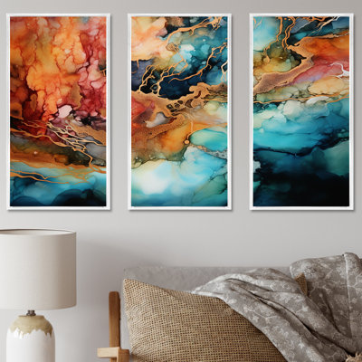 «Dreamscape Lakes Rivers, encre liquide paysage II», ensemble d'art sur toile