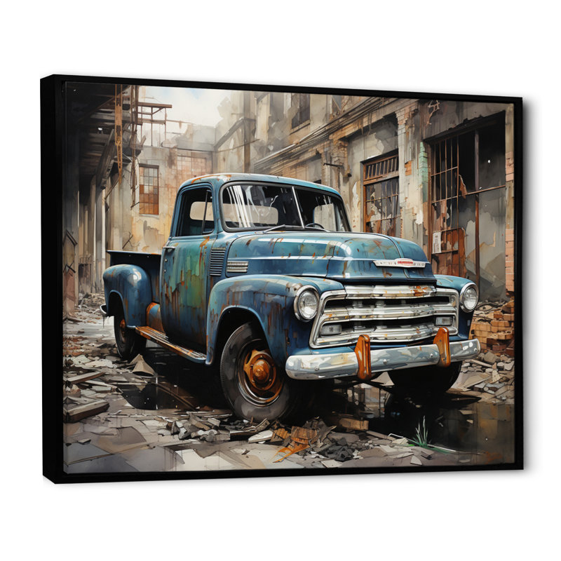 Élégance industrielle camionnette - transport mural, H 24 po x l 32 po x P 1 po, Cadre flottant noir