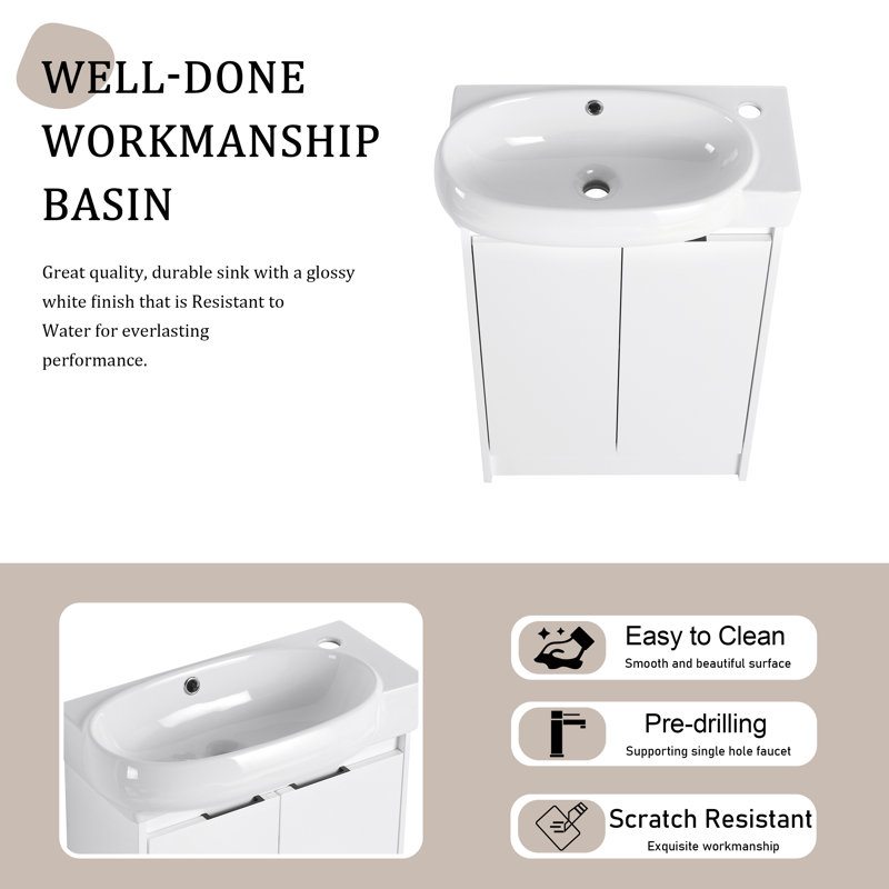Meuble-lavabo simple autoportant de 23 po avec comptoir en céramique, Blanc