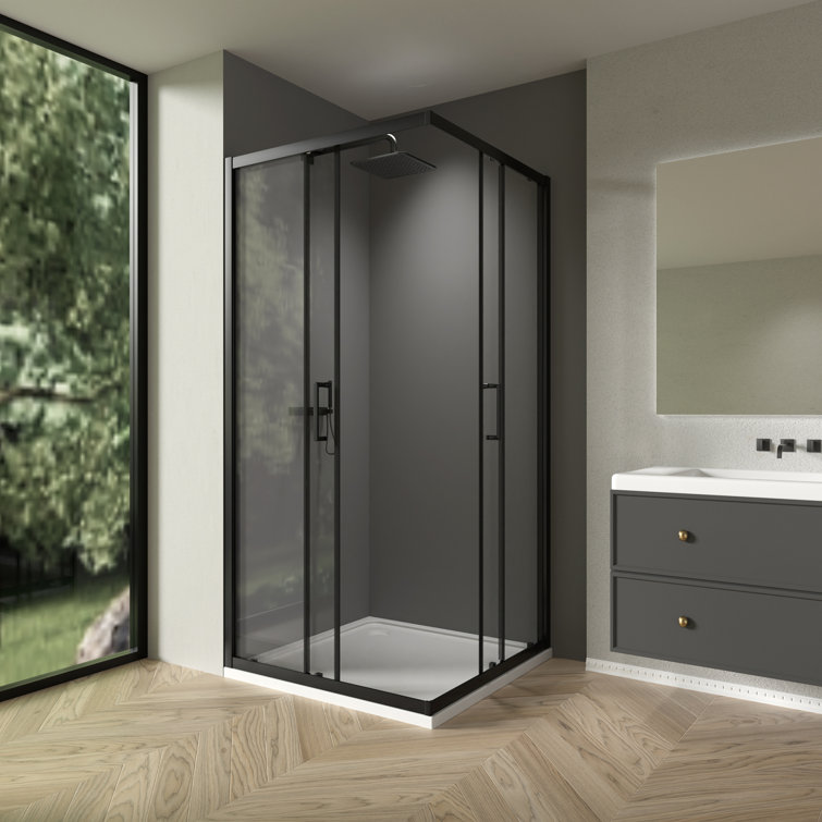 Corner Shower Enclosure 36 In.d X 36 In. W X 72 In. H, Double Sliding Corner Shower Door With 1/4 In. Tempered Glass, Sliding Shower Enclosure In Black