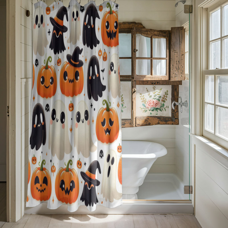 Spooky Pumpkins & Spirits - 1 Piece Standard Shower Curtain, 74"H x 71"W