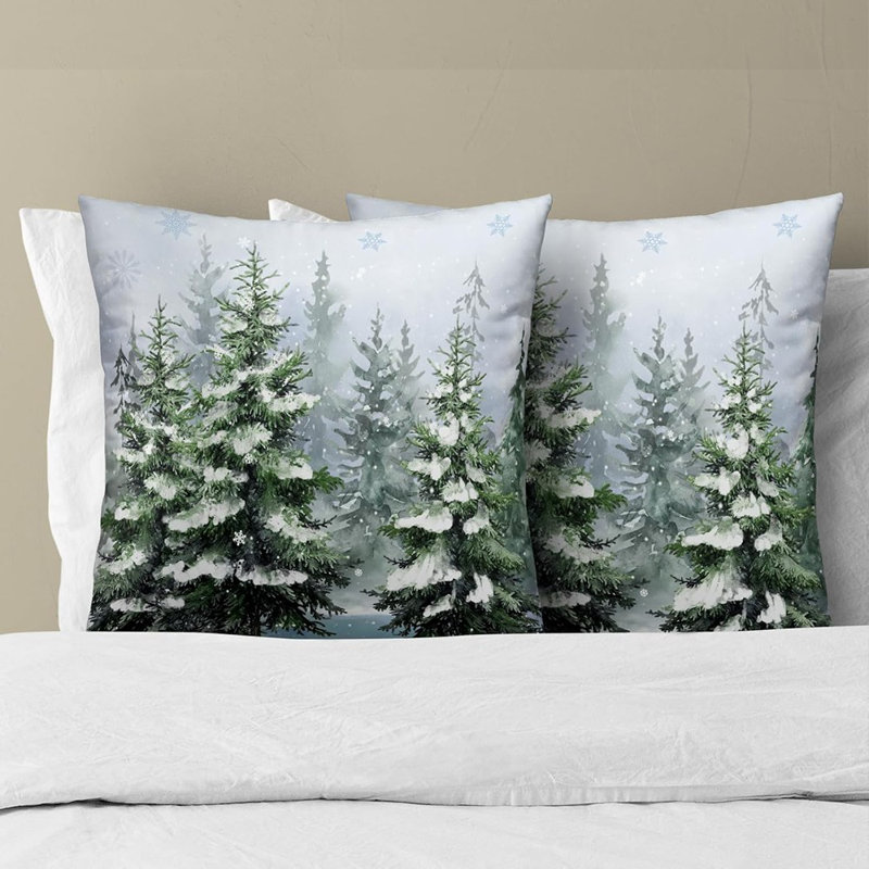Housse de coussin en pin foncé foncé 18 x 18 pouces, ensemble de 2 - Housse de coussin en flocons de neige Winter Forest