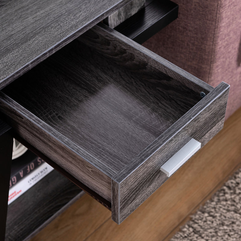 Table de bout grise avec tiroir et tablette avec espace de rangement au fini gris vieilli