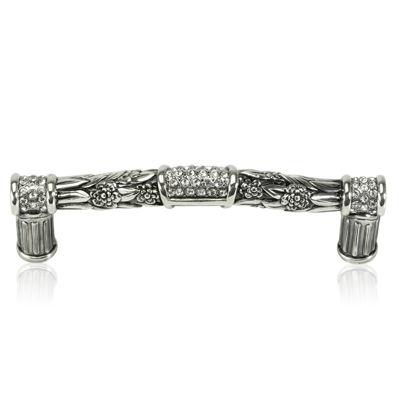 3-1/2” C TO C NANTUCKET PULL; CLEAR CRYSTAL BURNISH SILVER FINISH, Burnish Silver