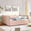 Lit de jour confortable en vichy avec deux tiroirs de rangement, avec port USB et adorable tissu en forme de vague-1187276075-1187276073