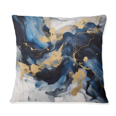 Coussin décoratif bleu foncé et doré à motif de fractales X
