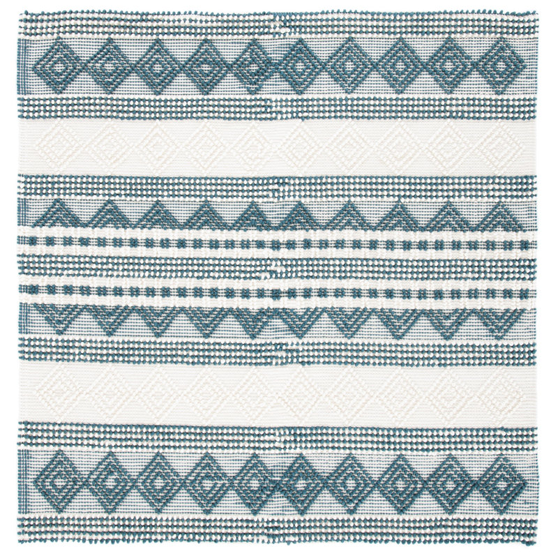 Southwestern Hand Woven Wool/Cotton Southwestern Rug, Square 8', Dark Green/Ivory