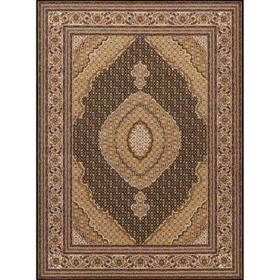 Luxueux traditionnel 24 po Tapis noir et large large par 36, motif de médaillon fabriqué à la machine, 100% polypropylène, médaillon rectangulaire orné de teinture classique et animal de compagnie
