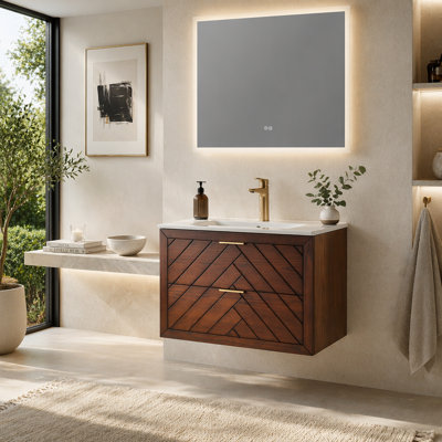 30" Pre-Assembled Wall Mounted & Floating Single Vanity Cabinet with 1-Hole Ceramic Top