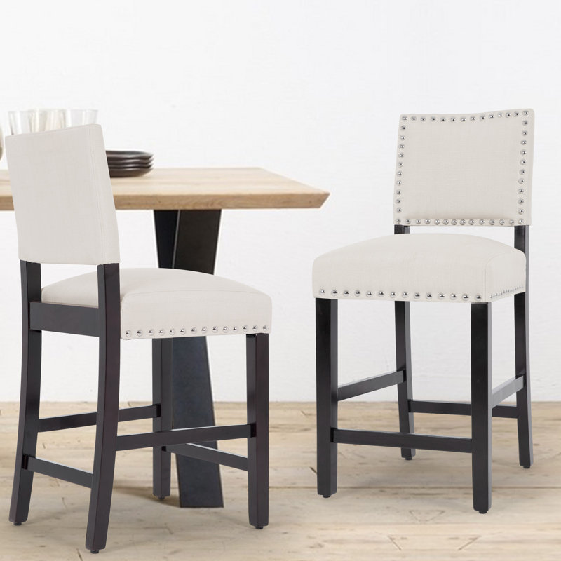 Solita 24.5" H Solid Wood Upholsted Counter Stool with Low Back, Beige