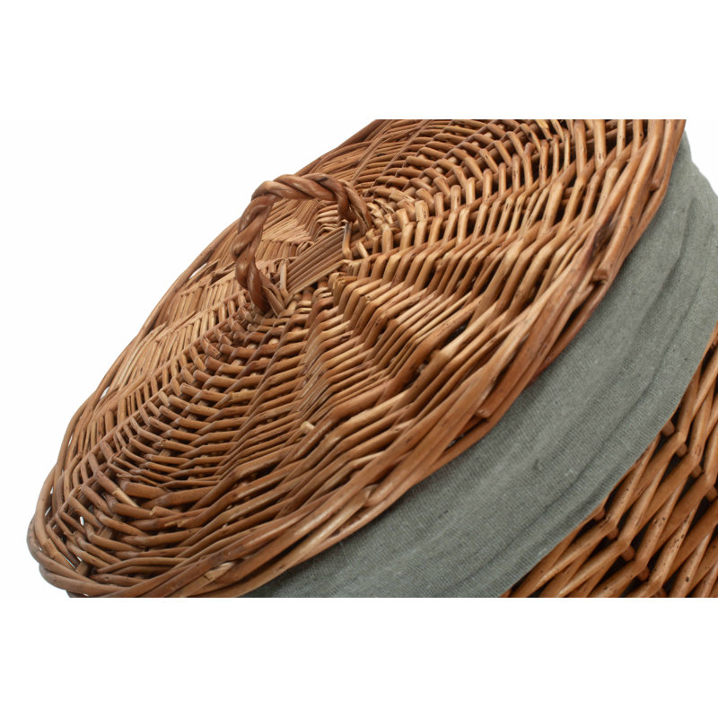 Wicker Round Laundry Hamper Basket with Lining, 50" H x 33" W x 33" D, Light Steamed/Grey