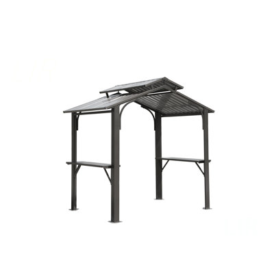 Abri de jardin à toit rigide 8 pi x 5 pi, abri de jardin extérieur avec double toit en acier galvanisé, abri de jardin permanent à abat-jour avec 2 tablettes latérales et crochet de plafond pour le patio