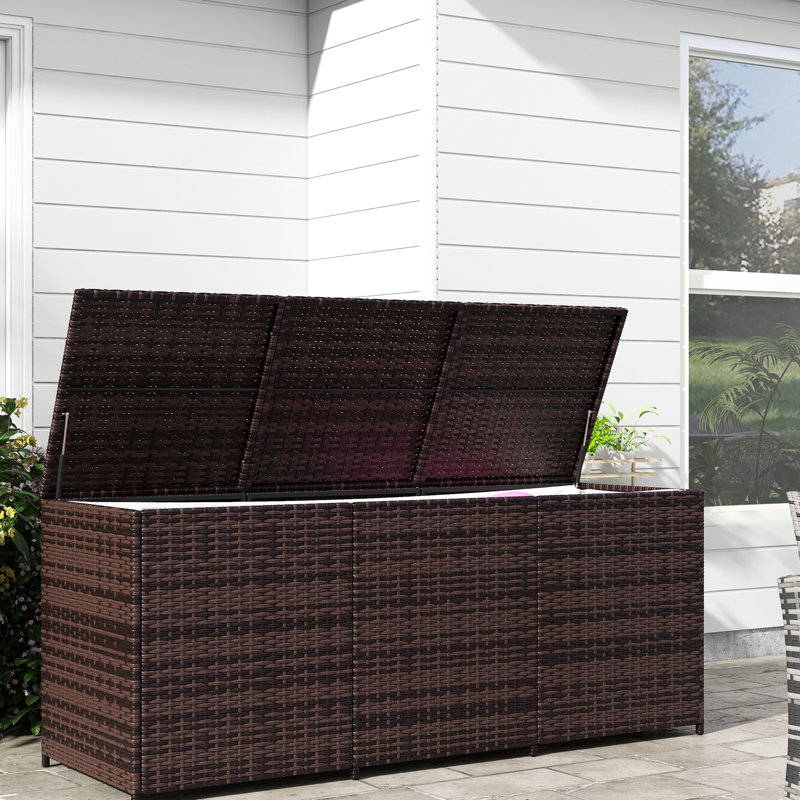 175 Gallon Outdoor Deck Box - Pe With Inner Liner For Patio, Pool , Garden Tools Mixed Brown Storage Container Bar Patio