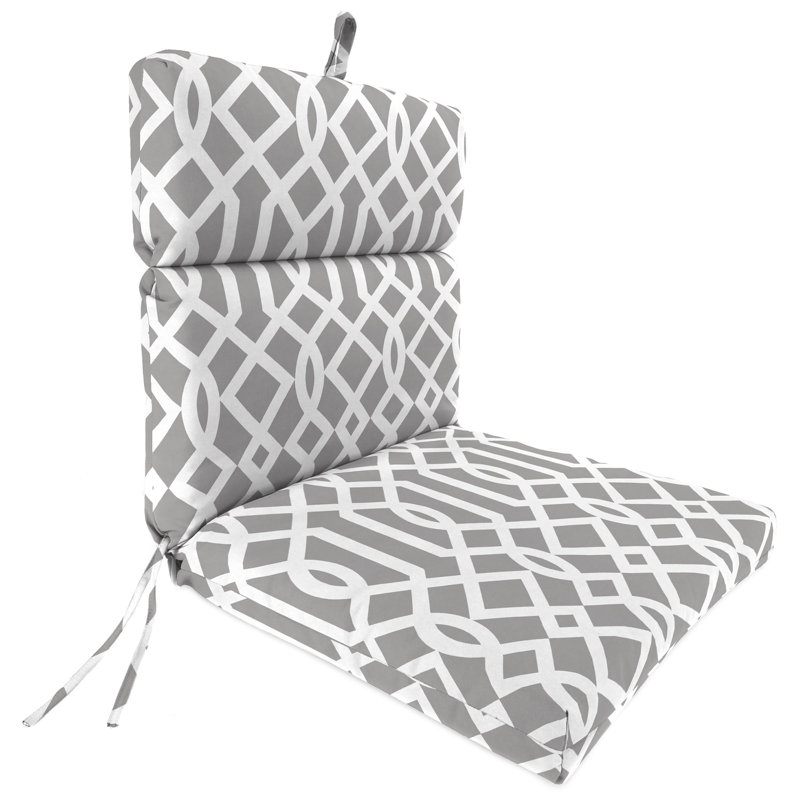 22" x 44" Outdoor Chair Cushion with Ties and Loop, Gray/White/Geometric