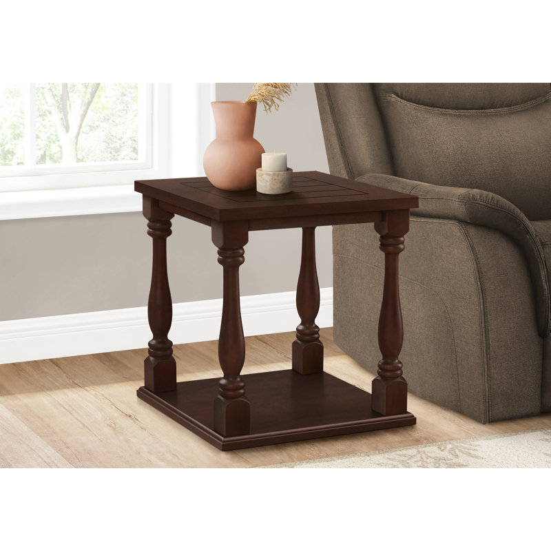 -Table de chambre colorée, table d'appoint carrée à 2 niveaux, table de chevet en placage brun