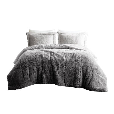 King/ King Ombre Shaggy Faux Fur Comforter - , Breathable Bedding Warmth
