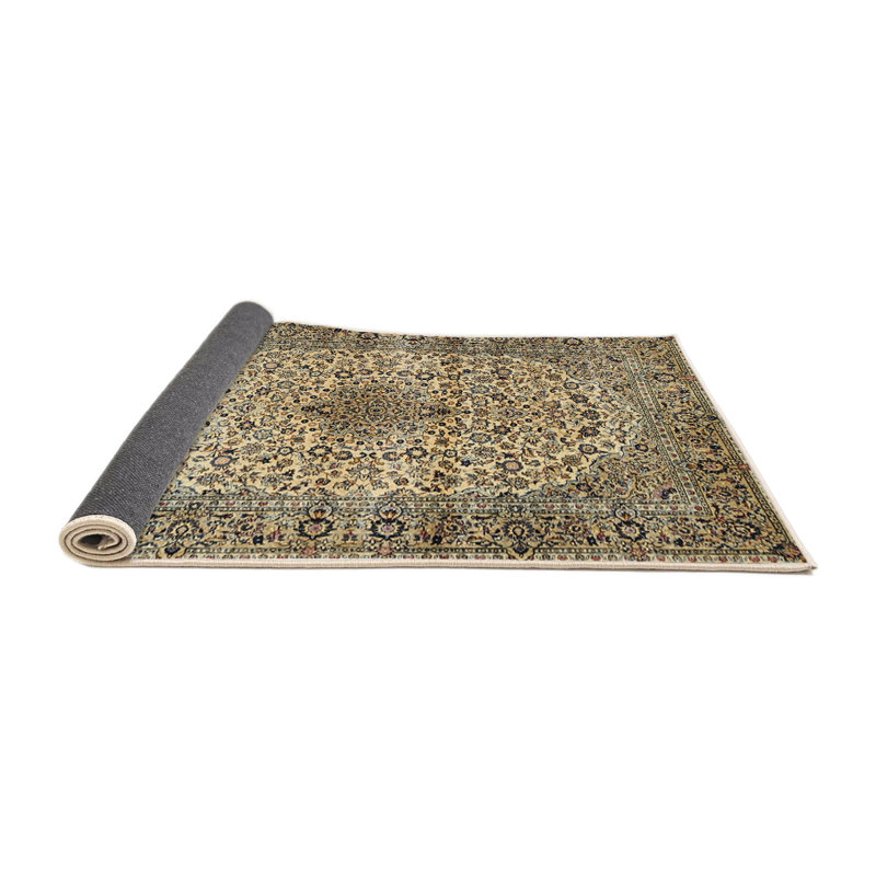 Tapis traditionnel beige / bleu marine dernier, Rond 4 pi