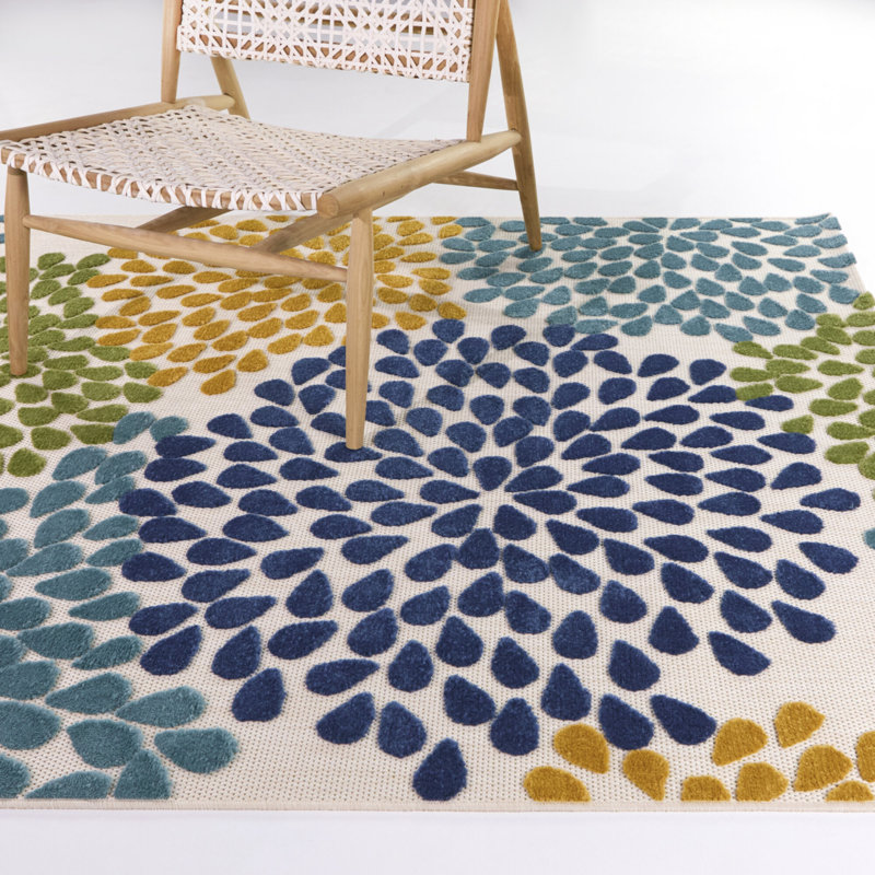 Mattoon Blue Abstract Floral Indoor/Outdoor Area Rug, Rectangle 6'7" x 8'10"