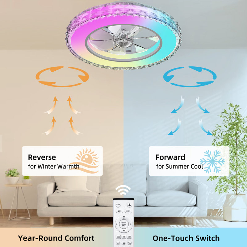 43.5cm Crystal Ceiling Fans Lights with Reversible Motor, Remote Control 6 Speed, Dimmable 3000K-650