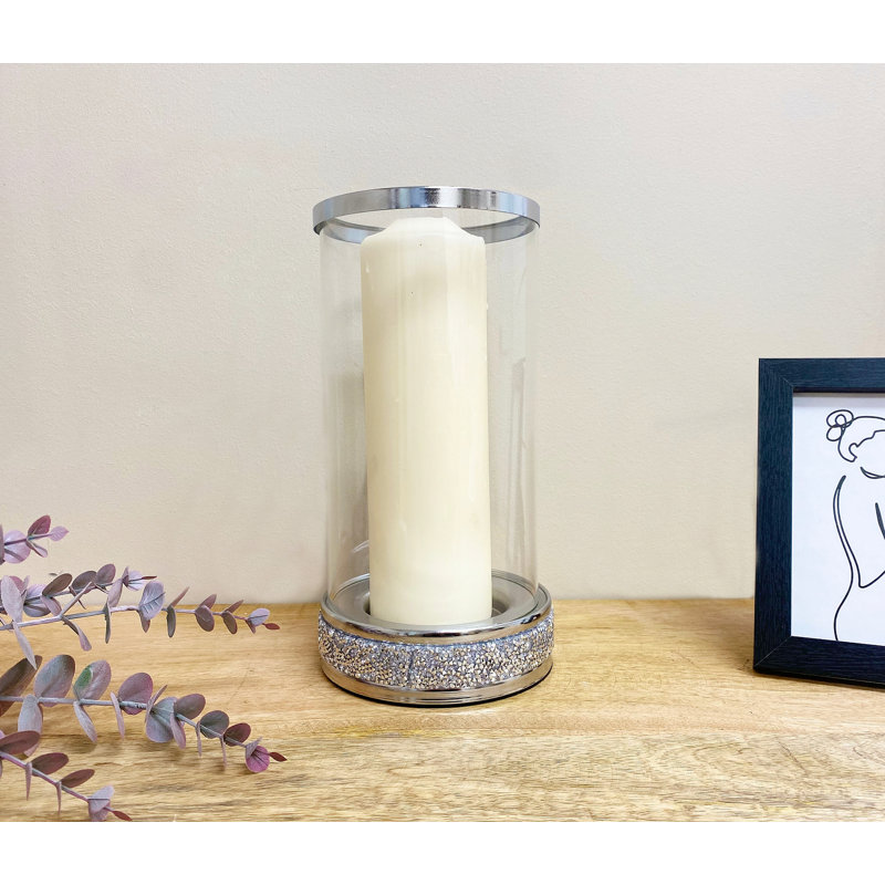 Glass Tabletop Candlestick with Candle Included, 26cm H x 13.5cm W x 13.7cm D