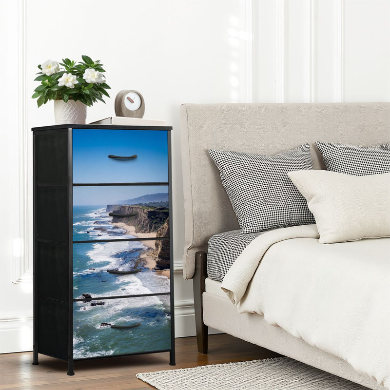 4 Drawer Dresser for Bedroom, Narrow Chest of Drawers, Wooden Top and Study Iron Frame 18"x37.5"-(WxH)