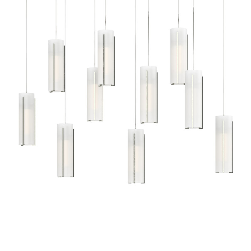 Exos 10 - Light Cylinder Pendant, Sterling, Long: 13" to 130", Opal Glass