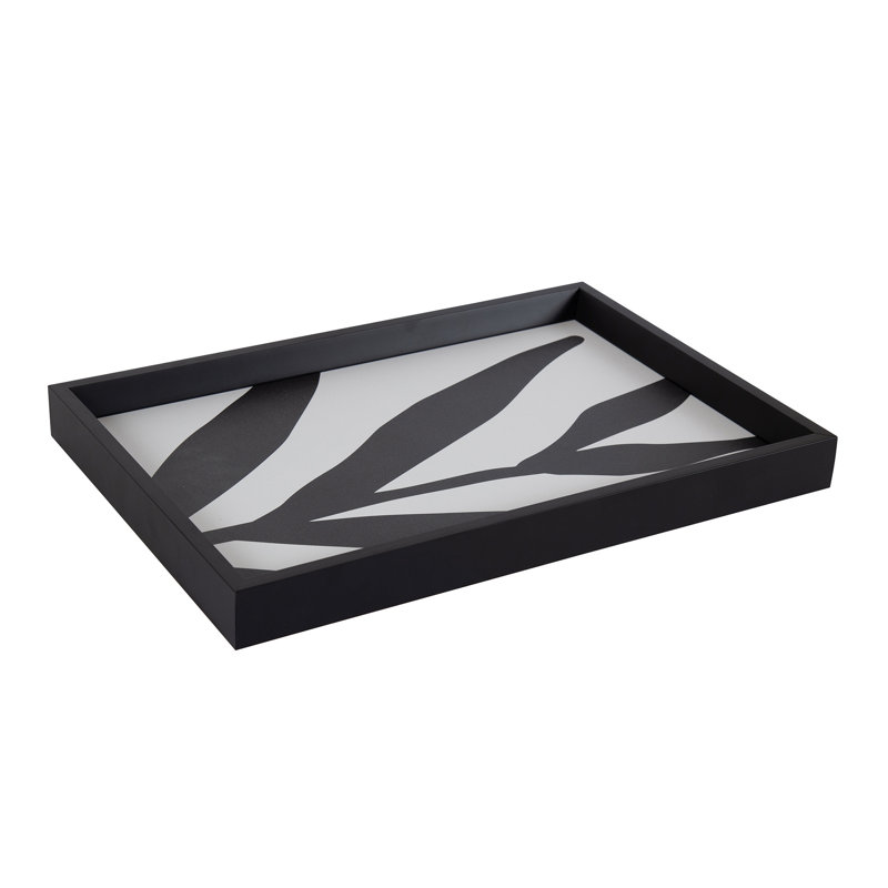 Plateau décoratif en bois pour repose-pieds / table basse 13 "x 19" Jaran avec 'Modern Botanical Neutral Abstract 1'