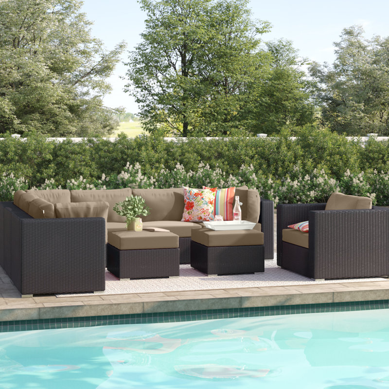 Convene 9 Piece Outdoor Patio Sectional Set, Mocha
