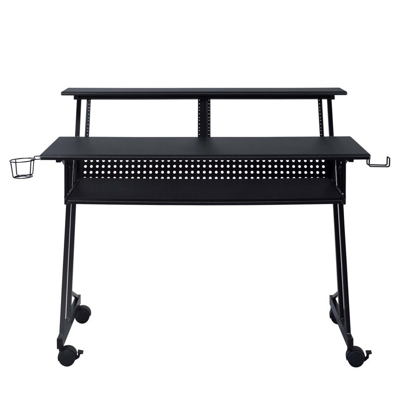 Music Recording Studio Desk with Metal Base, Black