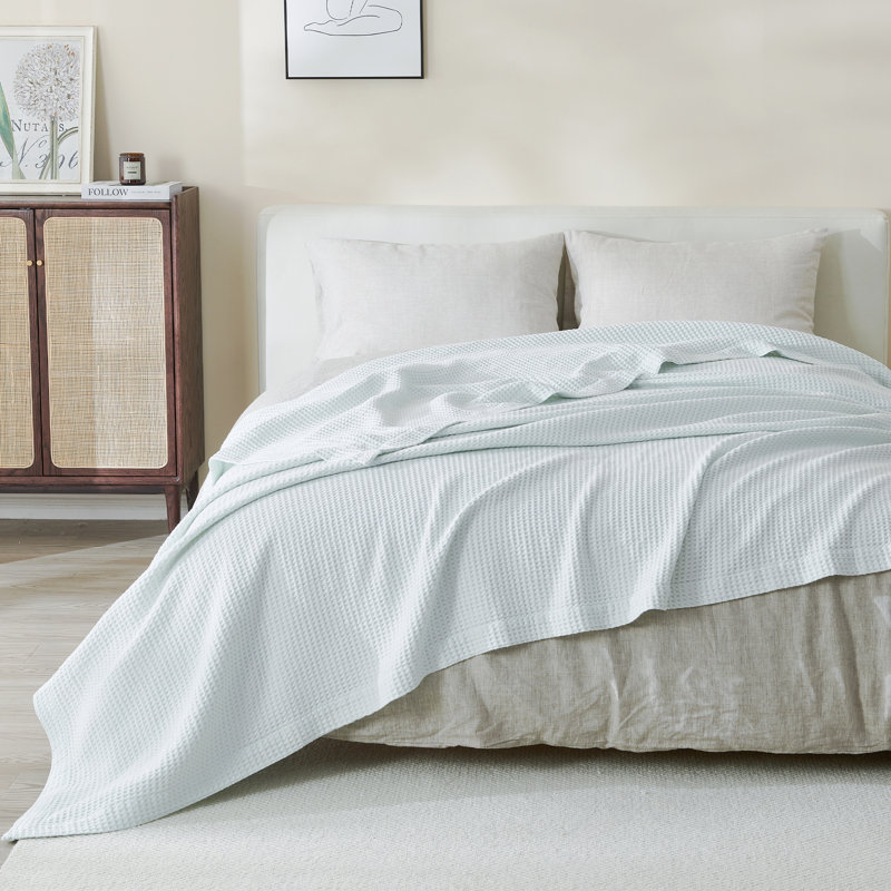 Ice Blue Cotton Waffle Weave Throw Blanket 50" x 60"