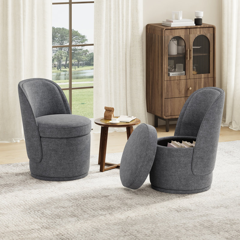 Fauteuil d'appoint pivotant rembourré avec rangement, sans assemblage, Gris foncé