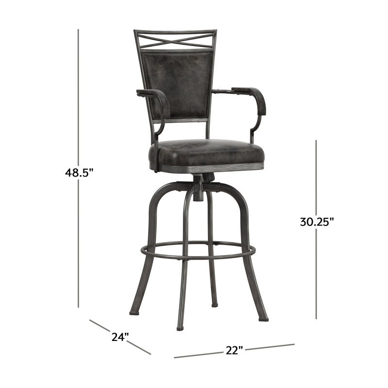 Kazuho Upholstered Metal Swivel Stool, Bar Stool 30" Seat Height, Dark Gray