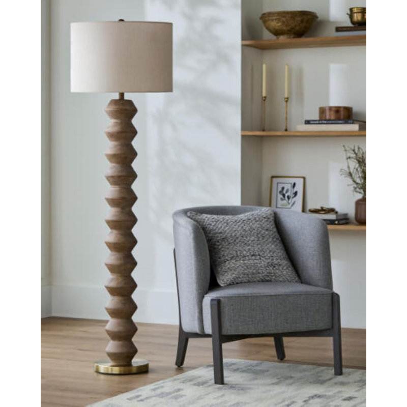 Zaymere Floor Lamp, Tan, Dark Brown