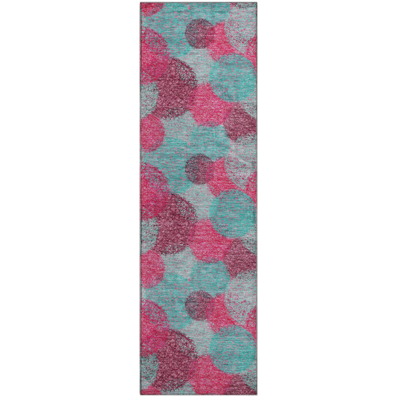 Tapis rose Prisco lavable à la machine de qualité supérieure, Tapis de couloir 2 pi 3 po x 7 pi 6 po