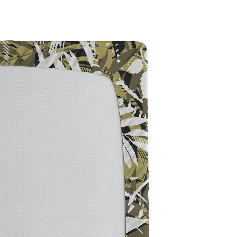 Drap-housse Ambesonne, Drap-housse de taille simple, Blanc, vert olive pâle / floral