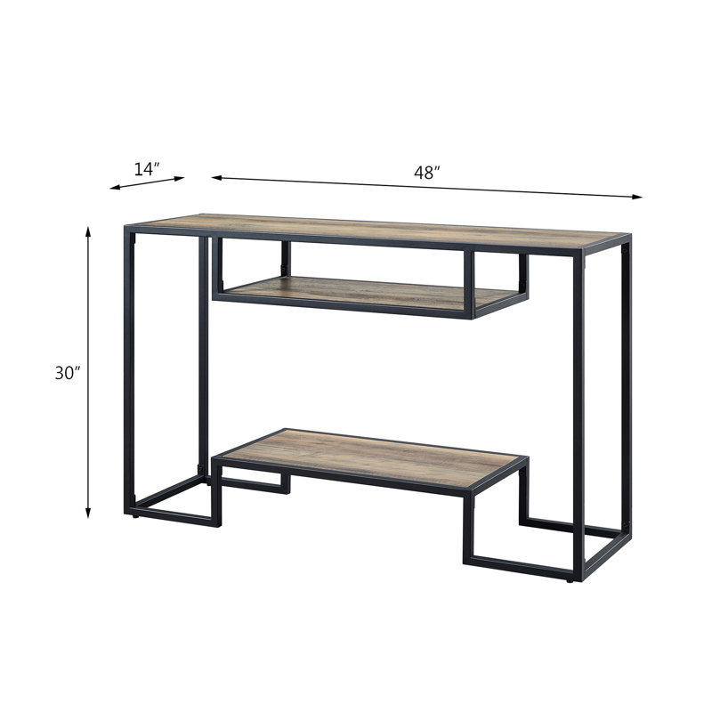 Table à 2 tablettes de rangement avec structure en métal et support industriel en chêne rustique et noir, rangements