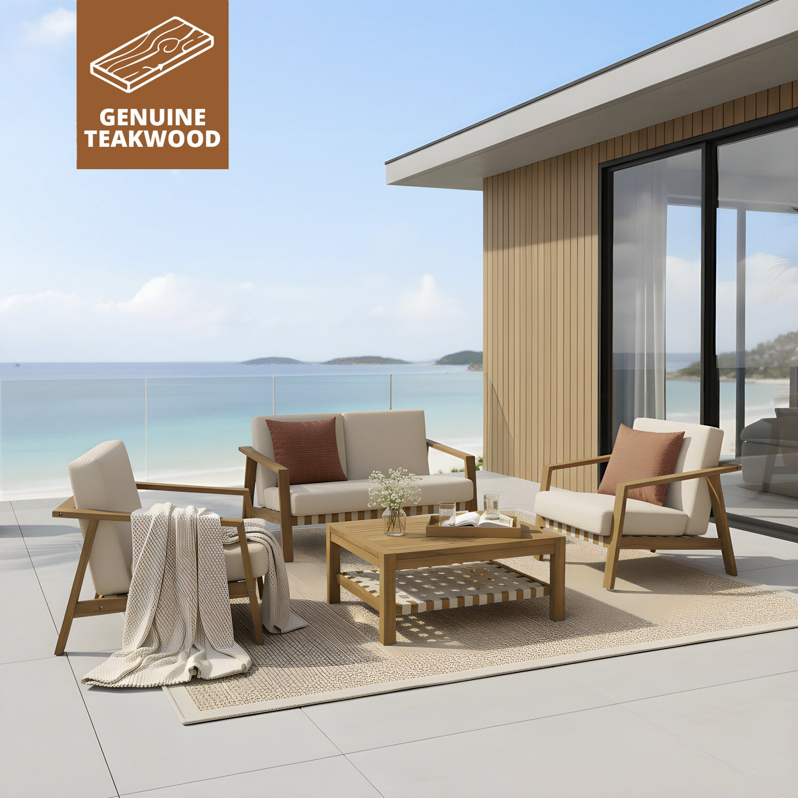 Teak 4 - Person Patio Conversation Set with Cushions