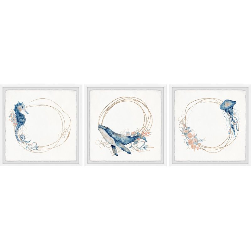 Triptyque de créatures de la mer profonde, H 32 po x l 32 po x P 1,5 po