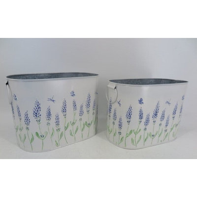 Ensemble de seaux en métal avec fleurs