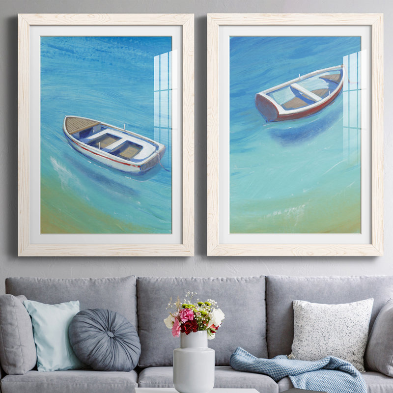 Anchored Dingy I Premium encadré mat - prêt à être accroché, Cadre blanc, H 24 po x l 36 po x P 1,5 po