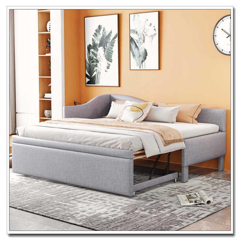 Upholstered L-Shaped Upholstered Daybed with Pop Up Trundle, Gray