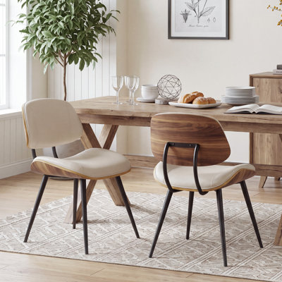 20.5"W Modern Upholstered Faux Leather Dinning Chair With Curved Wooden Backrest