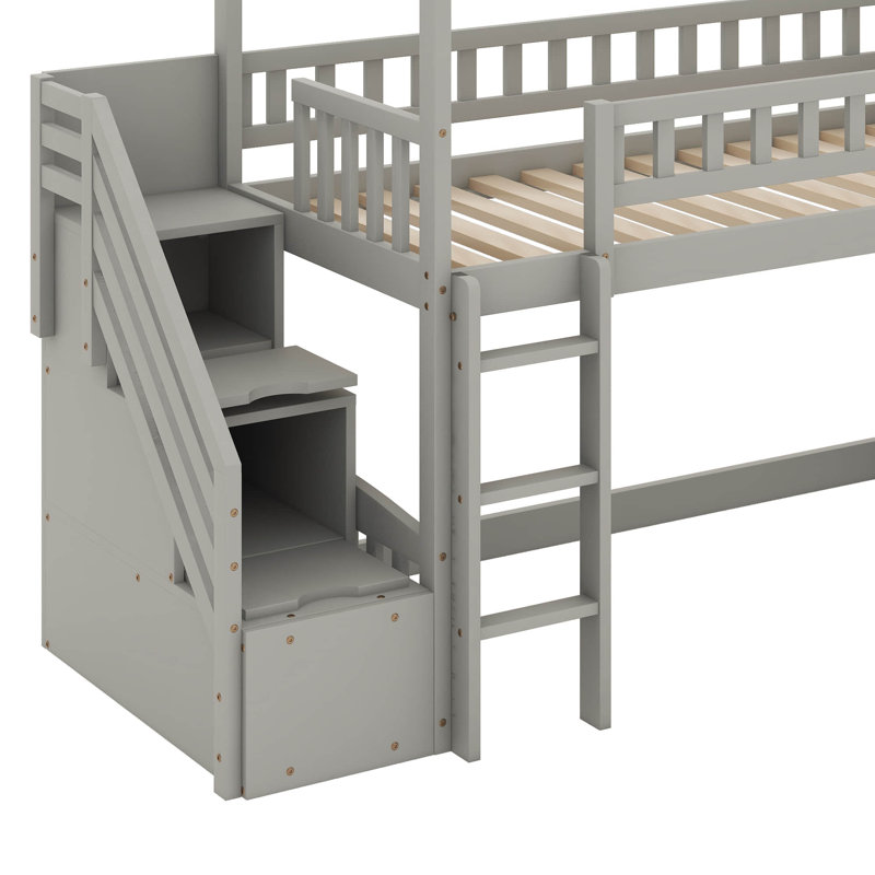 Lit mezzanine simple avec glissade, Gris