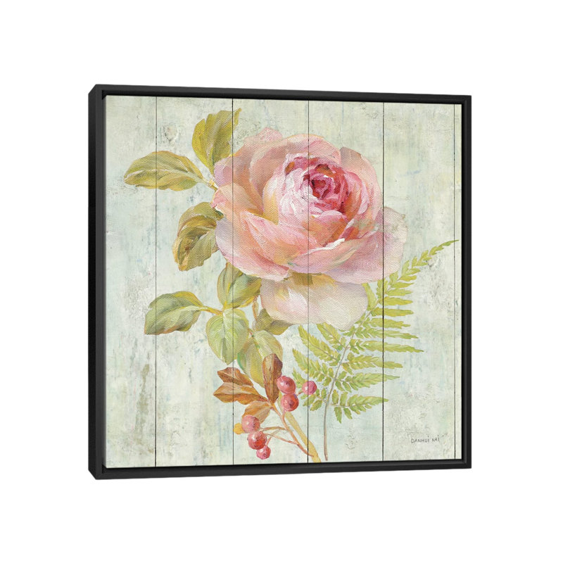 « natural flore i », reproduction d’art sur toile tendue, H 18 po x l 18 po x P 1,5 po, Toile avec cadre noir, Pas de tapis