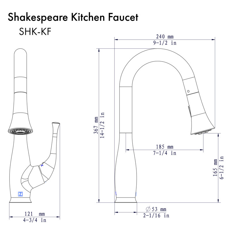 Shakespeare Pull Down Single Handle Kitchen Faucet with Side Spray and Accessories, Chrome