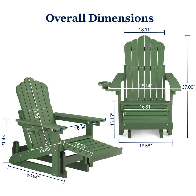 Chaise berçante d'extérieur en PEHD Adirondack, Green, Yes