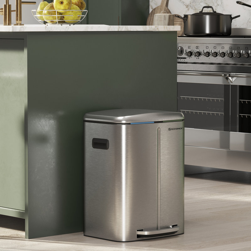 Steel Step On Multi-Compartment Rubbish & Recycling Bin - 40L, Silver